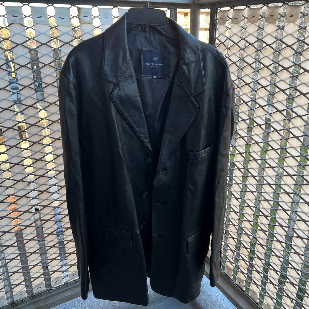 Morton & Rossi Three Button Pocket Coat Black Leather Jacket XXL